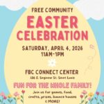 Easter celebration flyer with event details.