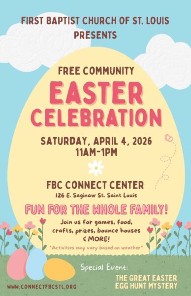 Easter celebration flyer with event details.