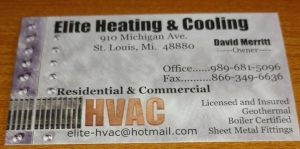 Elite Heating & Cooling business card