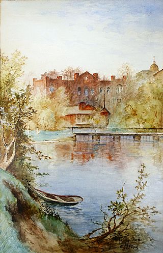 Water Color Painting of Lake in Library