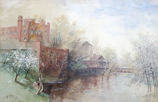 Water Color Painting of River Side in Library