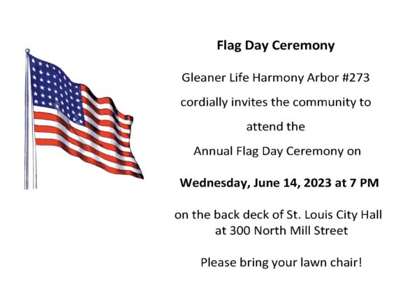 2023 flag day flyer, an image of an American flag with description of the event.