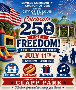 Patriotic park concert flyer celebrating 250 years of freedom