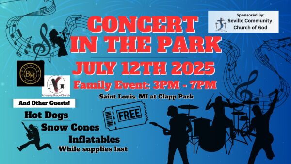 Concert in the Park, July 12, 2025, family event.