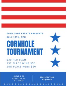 Cornhole tournament July 12 at Olive & Co, St. Louis.