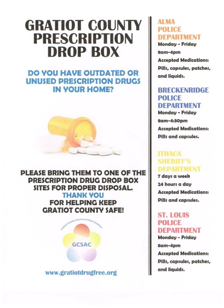 Flier for the Gratiot County Prescription Drop Box program