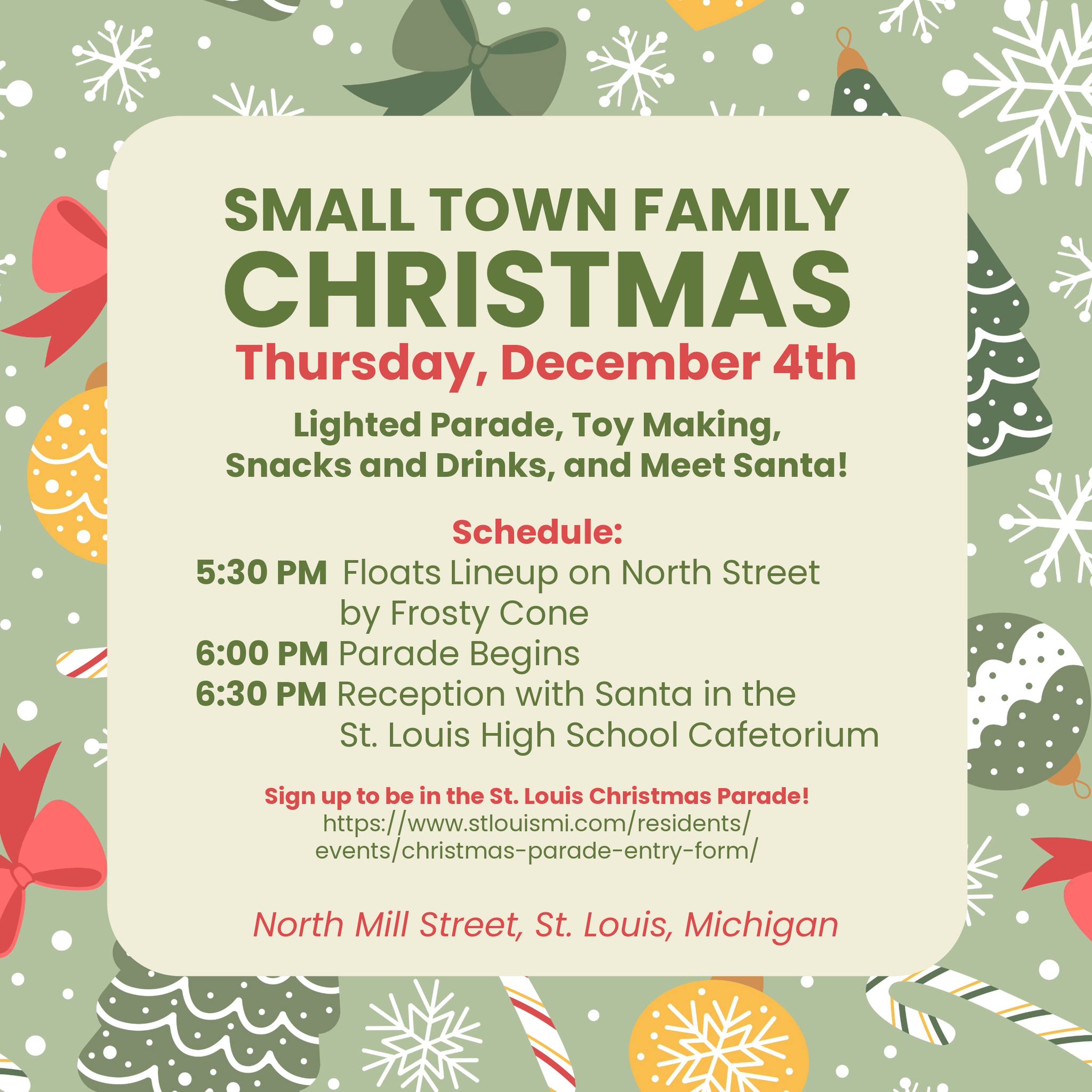 Small Town Family Christmas event details and schedule.