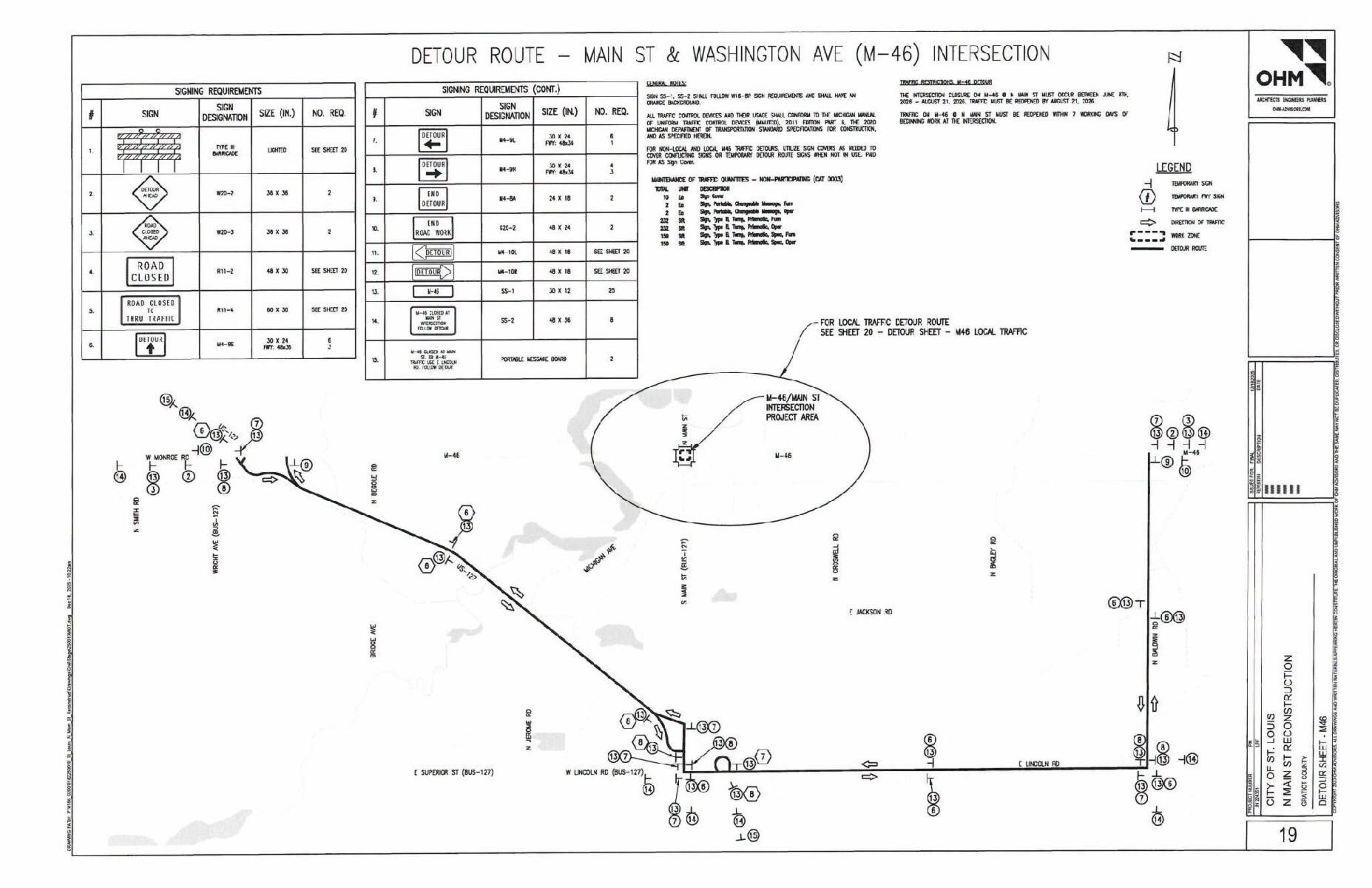 Detour route map for Main Street intersection project