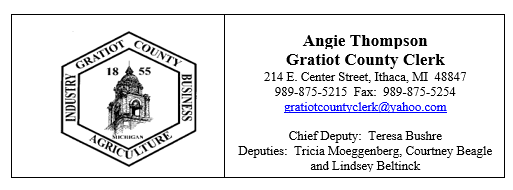 Gratiot County Clerk letterhead with seal