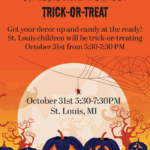St. Louis Halloween trick-or-treat event announcement.