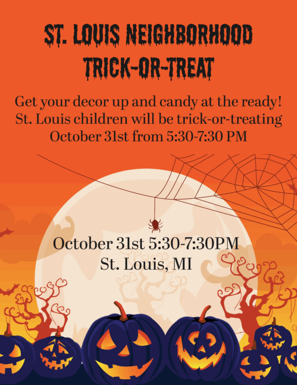 St. Louis Halloween trick-or-treat event announcement.