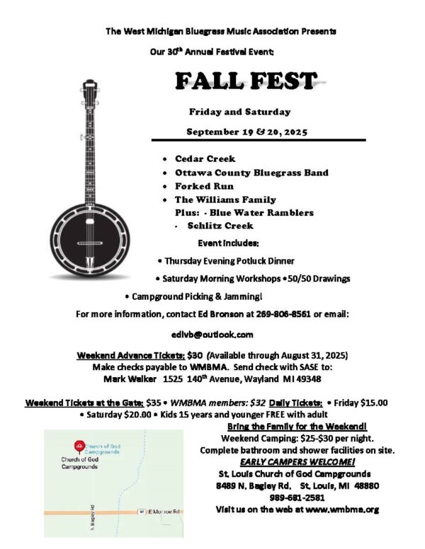 West Michigan Bluegrass Fall Fest 2025 details.