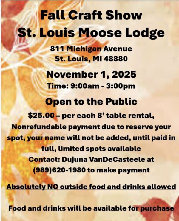 Fall Craft Show at St. Louis Moose Lodge, details included.