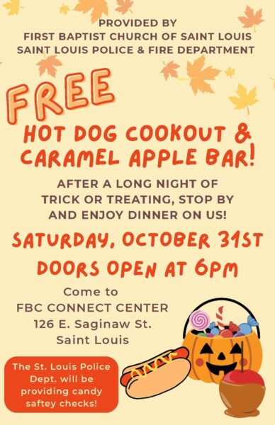 Halloween hot dog cookout and caramel apple bar flyer