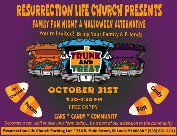Trunk and Treat event at Resurrection Life Church.