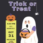 Halloween event poster with trick-or-treat details.