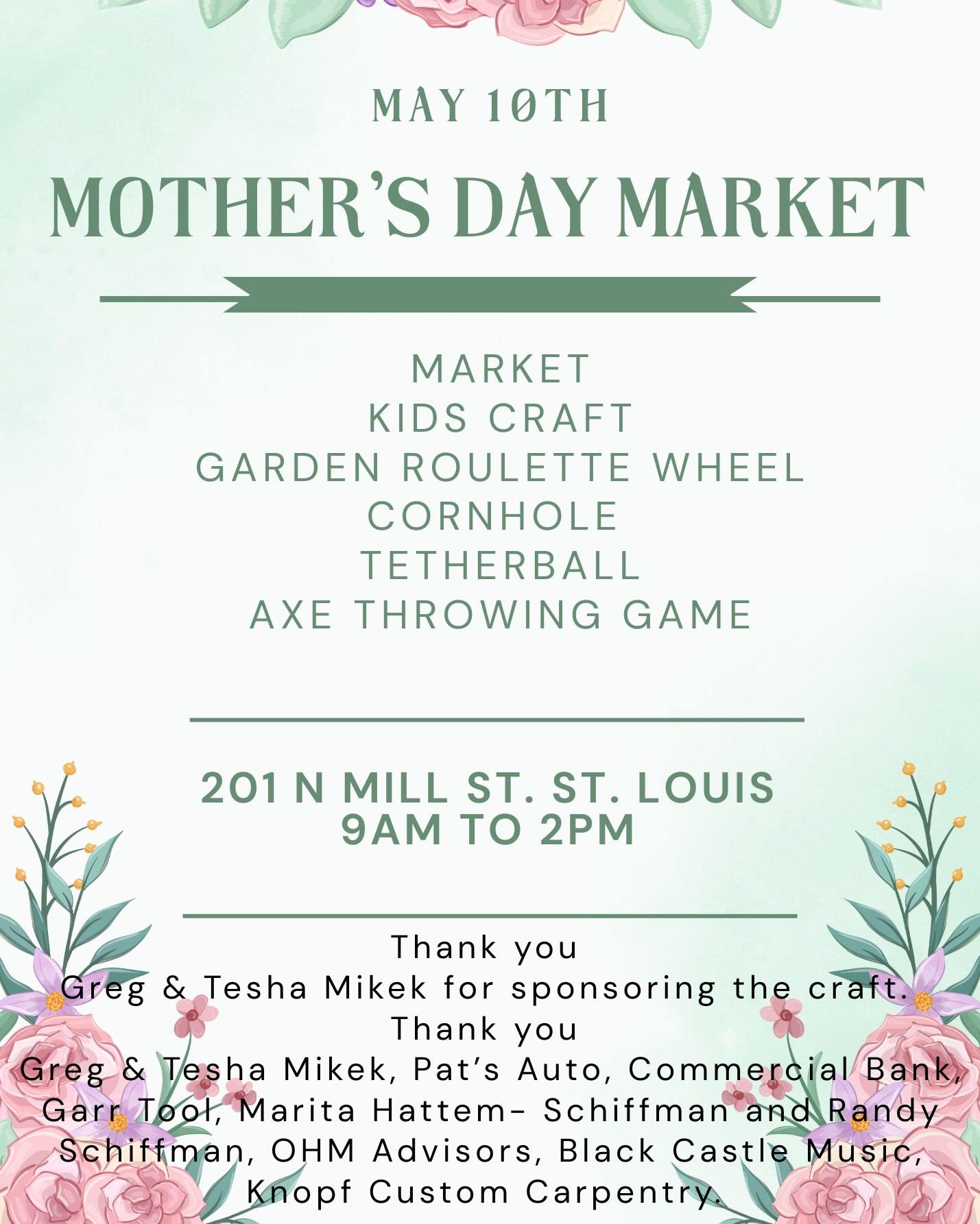 Mother's Day Market event poster, May 10th, St. Louis.