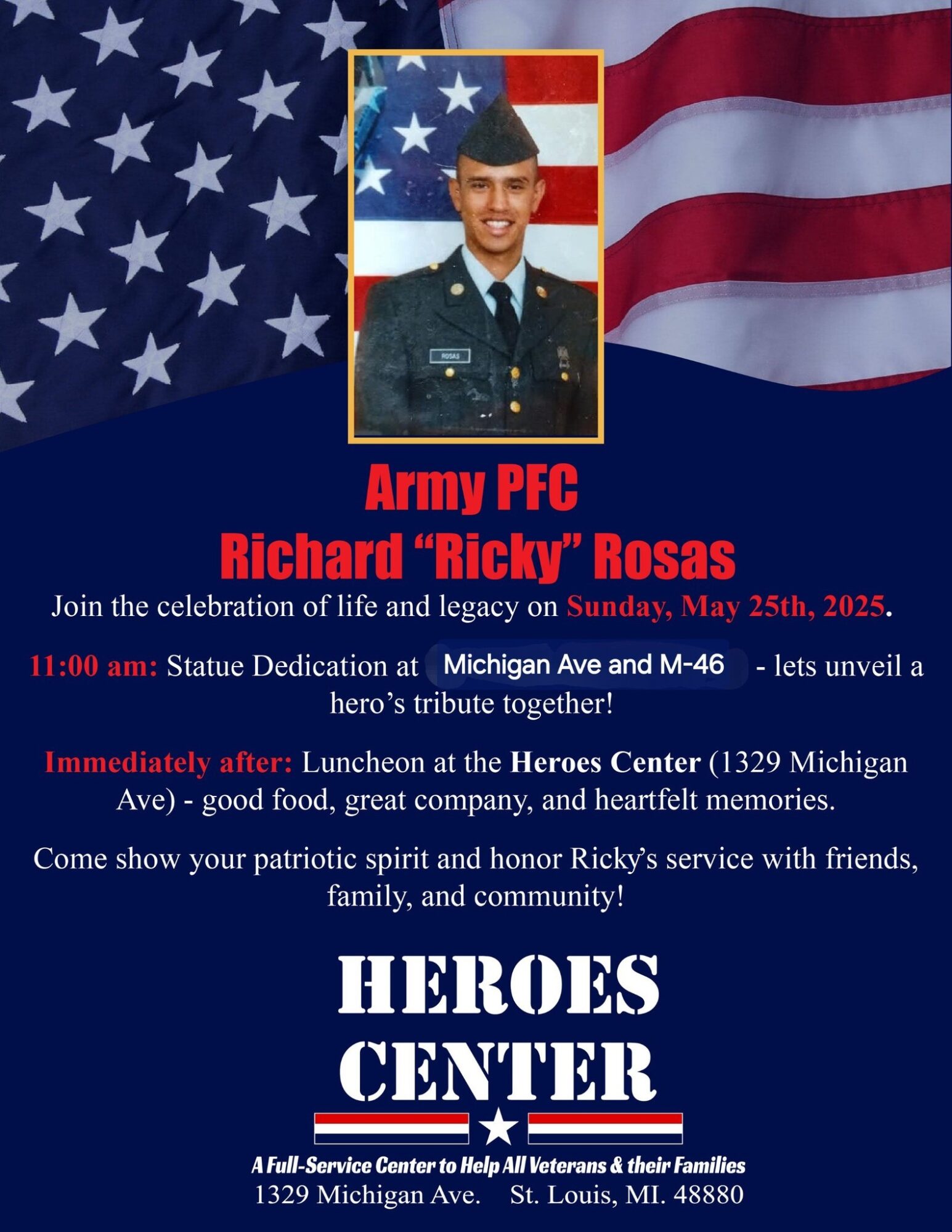 Memorial event for Army PFC Richard Rosas, May 25.