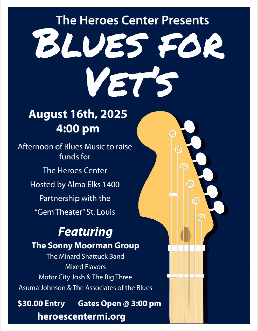 Blues fundraiser for veterans, August 2025 concert event.