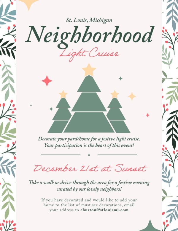 Neighborhood light cruise event flyer with festive design.
