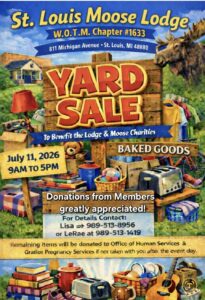 St. Louis Moose Lodge yard sale flyer