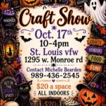 Halloween craft show flyer with event details and spooky illustrations