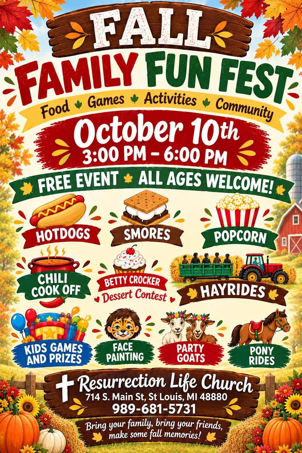 Fall Family Fun Fest flyer with activities and event details