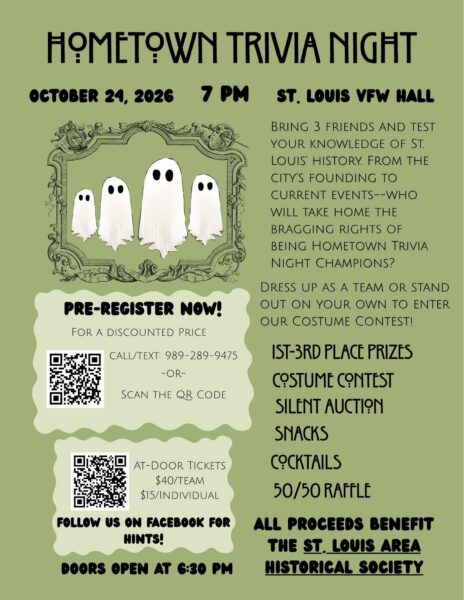 Hometown Trivia Night flyer with ghosts and event details