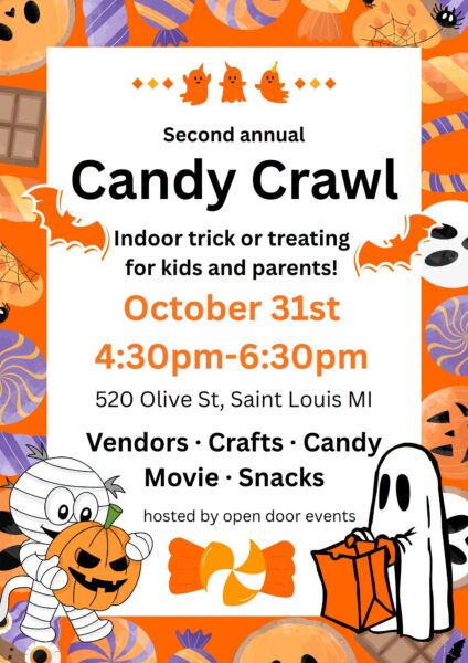 Halloween Candy Crawl flyer for October 31st family event